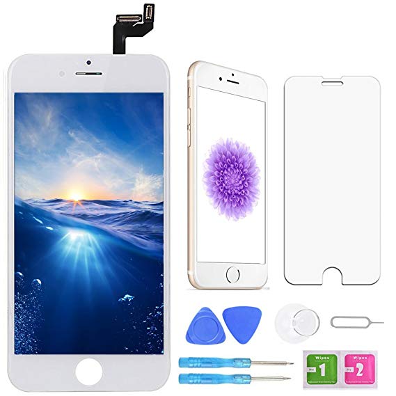 Screen Replacement for iPhone 6S White 4.7 Inch LCD Display Touch Screen Digitizer Replacement with Repair Kit and Screen Protector (6S-White)