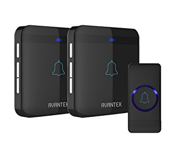 Wireless Doorbell, AVANTEK D-3B Waterproof Chime Kit Operating at Over 1300 Feet with 2 Plug-in Receivers, CD Quality Sound and LED Flash, 52 Melodies to Choose From