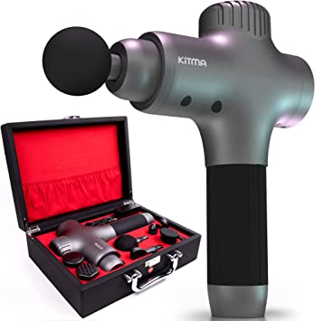 Kitma Nitro Percussion Massage Gun for Athletes - Deep Tissue Muscle Message Guns with 50mm Brushless Motor & 5 Speeds, Neck Back Foot Body Pain Relief, Gift for Men (Grey)
