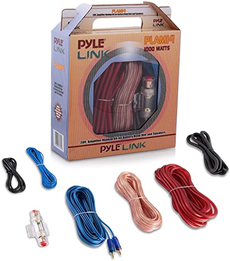 Car Audio Cable Wiring Kit - 20ft 8 Gauge Powered 1200 Watt Complete Amplifier Hookup for Battery, Head Unit & Stereo Speaker Installation Sound System - Pyle PLAM14