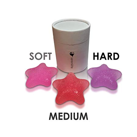 Serenilite Squishy Rubber Star Stress Balls (3-Pack Varying Density) - Optimal Stress & Hand Therapy Grip Balls - Therapeutic Hand Mobility & Rehabilitation (Shades of Red Bundle)