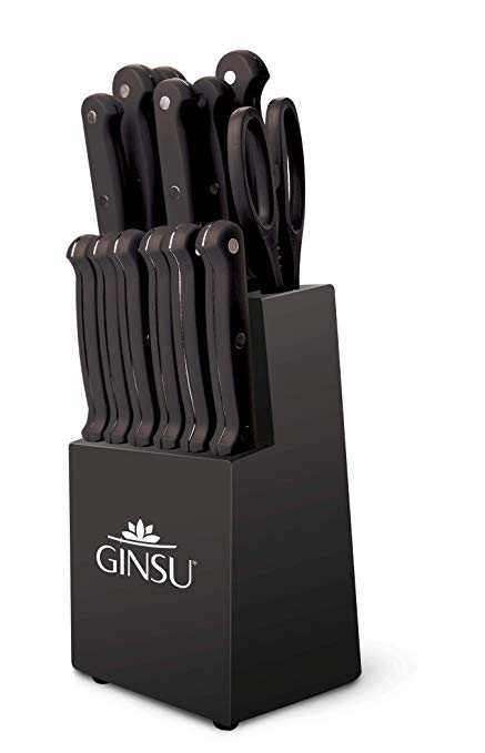 Ginsu KIS-KB-DS-014-4 Kiso Dishwasher Safe 14 Piece Set Black Block, Stainless Steel