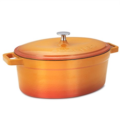 Essenso Chambery 3 Layer Enameled Orange Cast Iron Oval Dutch Oven 4.3 qt