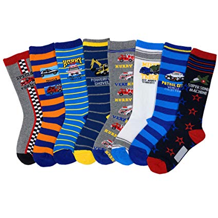 Boys Knee High Tube Socks Colorful Stars Comfort Cotton Stockings Socks 8 Pair