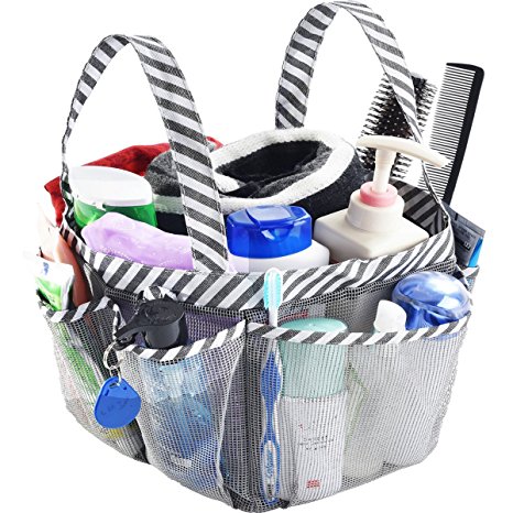Haundry Mesh Shower Caddy Tote, Portable College Dorm Bathroom Tote with Key Hook and 2 Oxford Handles, 8 Basket Pockets, Quick Hold for Camp Gym