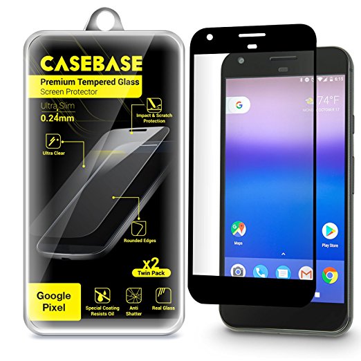 Google Pixel Screen Protector - CaseBase Premium Tempered Glass Screen Protector TWIN PACK for Google Pixel (Model Smartphone 2016) - 2 in 1
