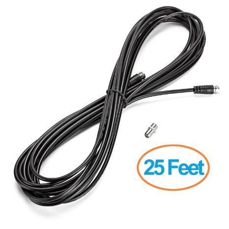 ViewTV Coaxial Cable (25 Feet) with Coaxial Coupler - Extend Your Digital TV Antenna Cable