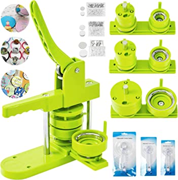 Hi-Na Button Maker Machine Multiple Sizes 1 1.25 2.25 inch DIY Button Badge Maker Machine Pin Button Press Maker with 300pcs Button Parts&Circle Cutter&Magic Book (Green)