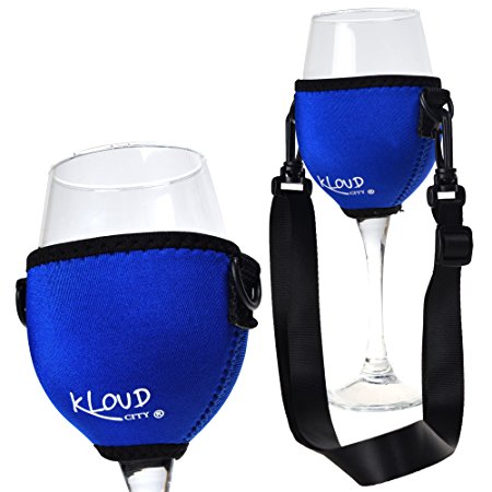 KLOUD City Assorted Colors Wine Glass Insulator / Drink Holder / Neoprene Sleeve with Adjustable Neck Strap For Conference Cocktail Reception (Blue)