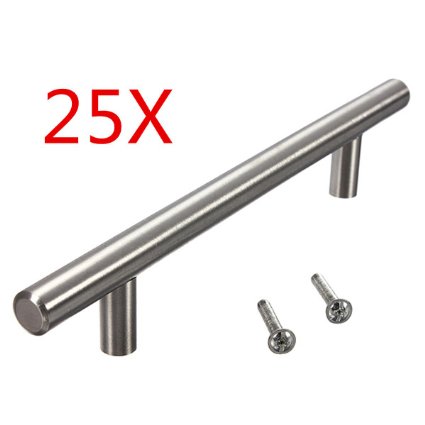KINGSO 25pcs Hollow Stainless Steel Kitchen Door Cabinet T Bar Handle Pull Knobs Hardware Set 8 Overall Length