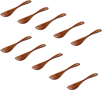 M2cbridge Natural Wooden Butter Bagels Cheese Knife Jelly Spreader, Set of 10（Brown wide）
