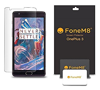 FoneM8® - New OnePlus 3 Smartphone Screen Protector (5 Pack) Includes Microfibre Cleaning Cloth And Application Card