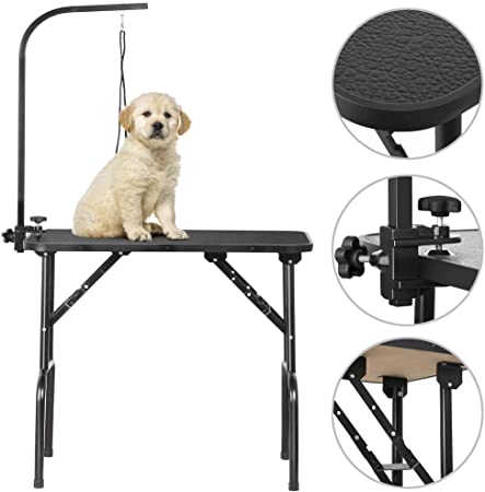 YAHEETECH 32-inch Portable Pet Dog Grooming Table w/arm/Noose Black