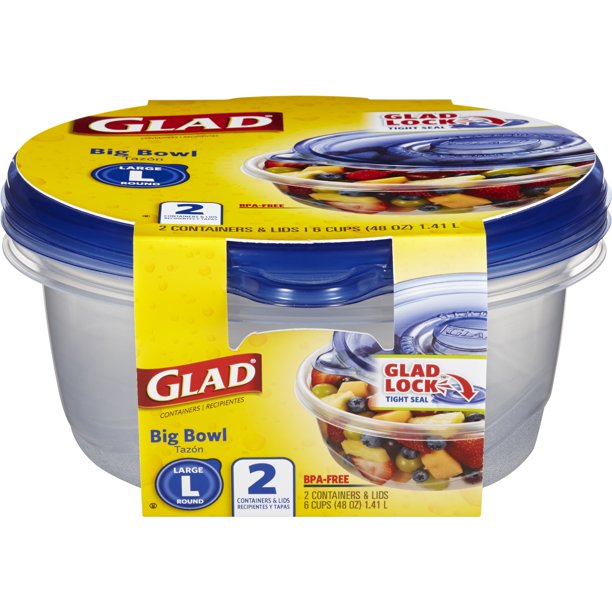 Glad Food Storage Containers - Big Bowl Container - 48 oz - 2 Containers