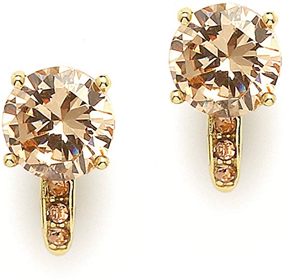 Mariell 2.0 Cwt. Cubic Zirconia Clip On Stud Earrings Round Solitaire with 8mm Gems and Pave CZ Accents