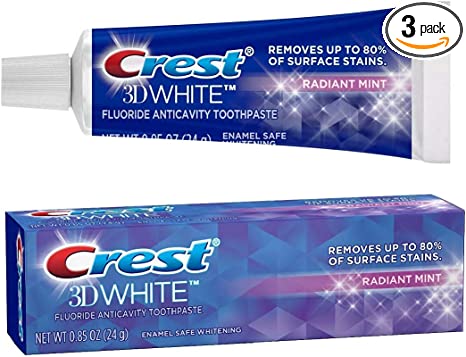 Crest 3D White Vivid Fluoride Anticavity Toothpaste-Radiant Mint-0.85 oz, 3 pk