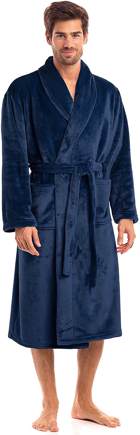 Thread Republic Luxurious Men’s Plush Fleece Robe, Spa Collection Warm Bathrobe