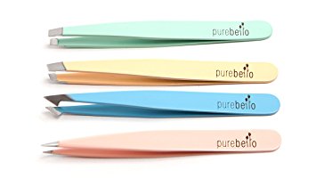 Four Piece Tweezer Set - Leather Travel Case - Purebello (MultiColor)