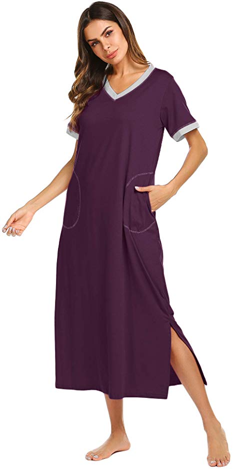 Ekouaer Loungewear Long Nightgown Women's Ultra-Soft Nightshirt Full Length Sleepwear with Pocket