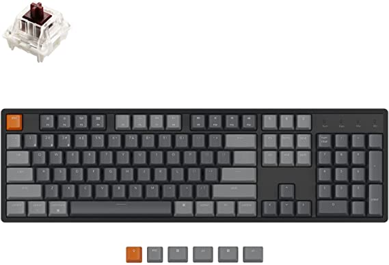 Keychron K10 Full Size 104 Keys Bluetooth Wireless/USB Wired Mechanical Gaming Keyboard for Mac with Gateron Brown Switch/RGB Backlight/Multitasking Computer Keyboard for Windows, Aluminum Frame