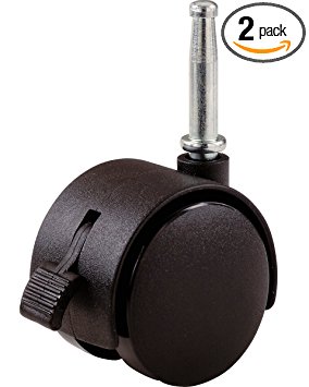 Shepherd Hardware 9406 2-Inch Office Chair Caster, Twin Wheel with Brake, 5/16-Inch Stem Diameter, 75lb Load Capacity, 2-Pack