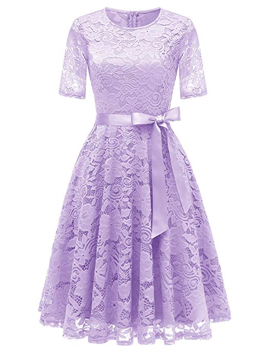 DRESSTELLS DresstellsShort Scoop Bridesmaid Floral Lace Dress Cocktail Formal Swing Dress