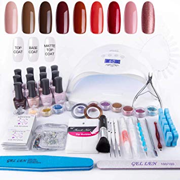 Gellen Home Nail Gel Starter Kit with Holiday Gift Bag 48W LED Nail Lamp, Selected 9 Colors Top Coat Base Coat, Luxury Manicure Tools Popular Nail Art Decorations #3