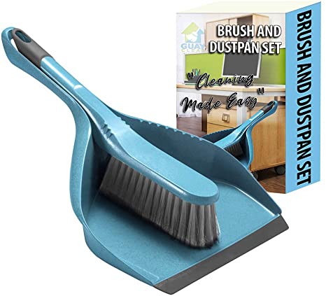 Guay Clean Brush and Dustpan Set - Heavy Duty Cleaning Tool Kit - Collects Dust Dirt Debris - Small and Lightweight for Home Kitchen Office Floor - Blue
