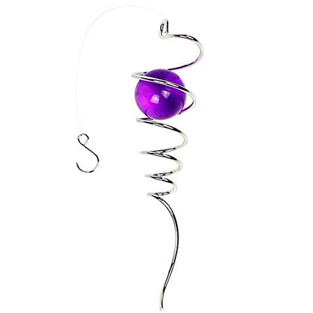 Ymeibe Garden Decorative Wind Spinner Gazing Ball Spiral Tail Hanging Rotating Decor Sliver Wire Cyclone Yard Twister Decoration with Swivel Hook(11''/Purple)
