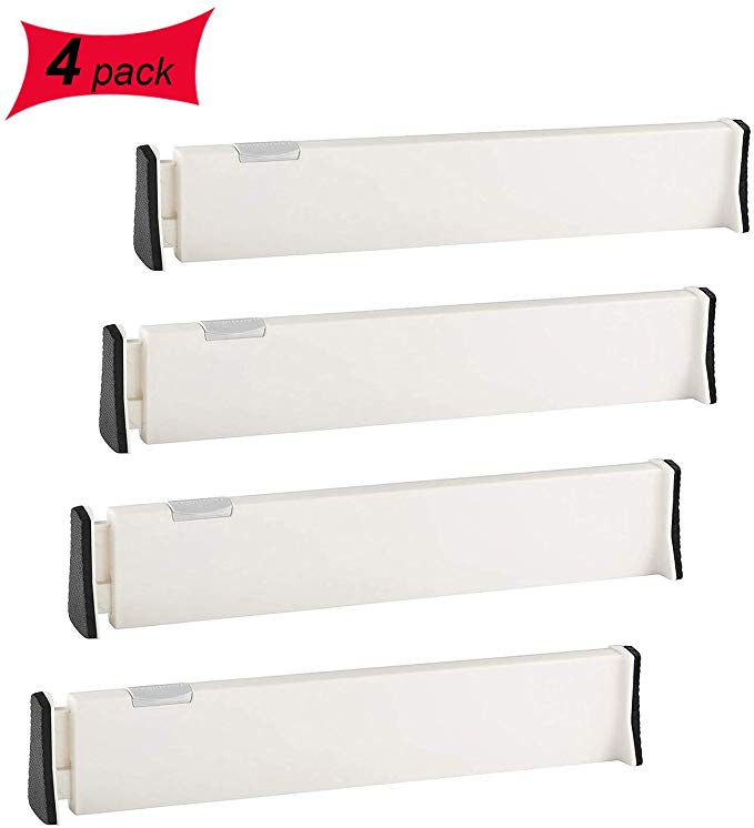 Drawer Dividers 4 Pack, Expandable Dresser Drawer Organizers Separators Suitable 13-22", Tray Organizer for Silverware and Utensils, Kitchen, Drawer, Bathroom, Bedroom, Office or Dresser Storage