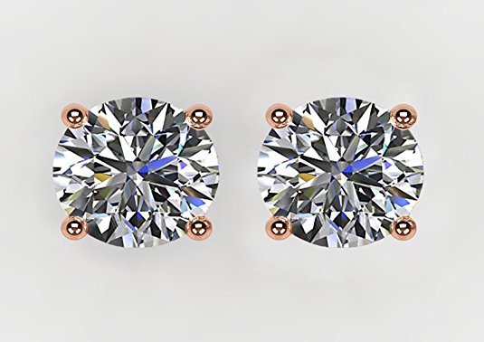 NANA 14k Gold Post & Sterling Silver 4 Prong Swarovski Pure Brilliance CZ Stud Earrings CZ 1.5ct to 4ct