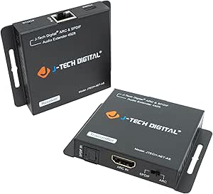 HDMI ARC & SPDIF Optical Digital Audio Extender Over Single CAT5e/ CAT6 Ethernet Cable Up to 492ft. w/CEC Pass Through, Dolby Digital, DTS by J-Tech Digital [JTECH-AET-AS]