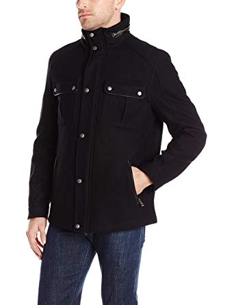 Cole Haan Signature Men's Wool Melton Stand Collar Jacket with Patch Pockets