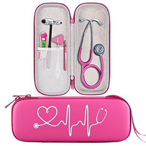 BOVKE Travel Carrying Case for 3M Littmann Classic III Stethoscope - Extra Room for Taylor Percussion Reflex Hammer and Reusable LED Penlight, Raspberry