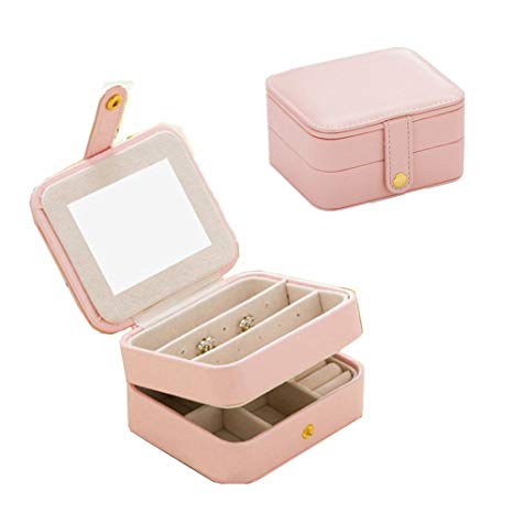 Travel Jewelry Box Double Layer Jewellery Organizer Small Size Storage Case with Mirror for Ring Ear Stud Necklace Birthday