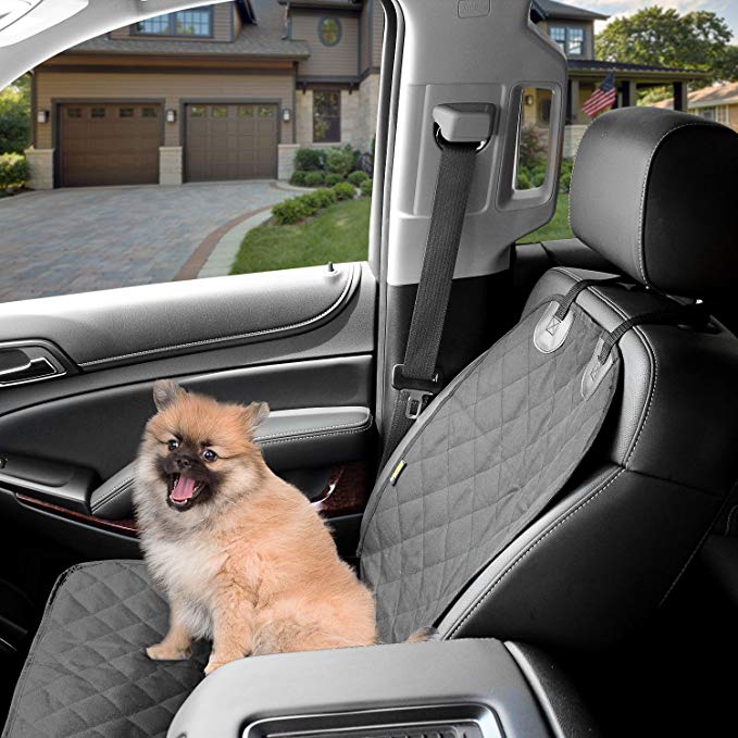 KOPEKS Dog Front Car Seat Cover -Waterproof Non Slip Padded Quilted Protector with Seat Anchors and Heat Straps