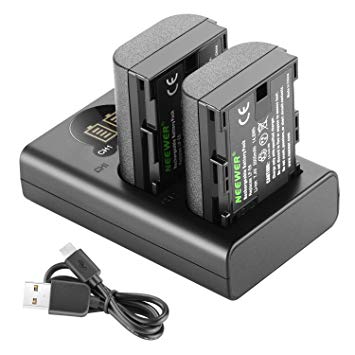 Neewer LP-E6 LP-E6N Battery Charger Rechargeable Batteries Set Compatible with Canon 5D Mark II III IV 80D 70D 60D 6D EOS 5Ds 5D2 5D3 5DSR 5D4 and More (2-Pack 2000mAh, Dual USB and Type-C Input)