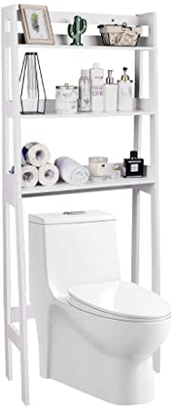 RELAXIXI Over The Toilet Storage, Bathroom Space Saver Rack, Multifunctional Toilet Rack, 3-Tier Shelf Organizer with Adjustable Bottom Bar (White)
