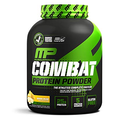MusclePharm Combat Protein Powder - Essential blend of Whey, Isolate, Casein and Egg Protein with BCAA's and Glutamine for Recovery, Banana Cream, 4 Pound