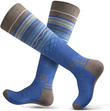 OutdoorMaster Adult Ski Socks (2-Pack) - Merino Wool Breathable Blend, Warm and Comfortable Over The Calf (OTC) Design with Non-Slip Cuff - for Men & Women