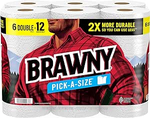 Brawny Pick-A-Size Paper Towels, 6 Double Rolls = 12 Regular Rolls, 2 Sheet Sizes (Half or Full), Strong Paper Towel For Everyday Use