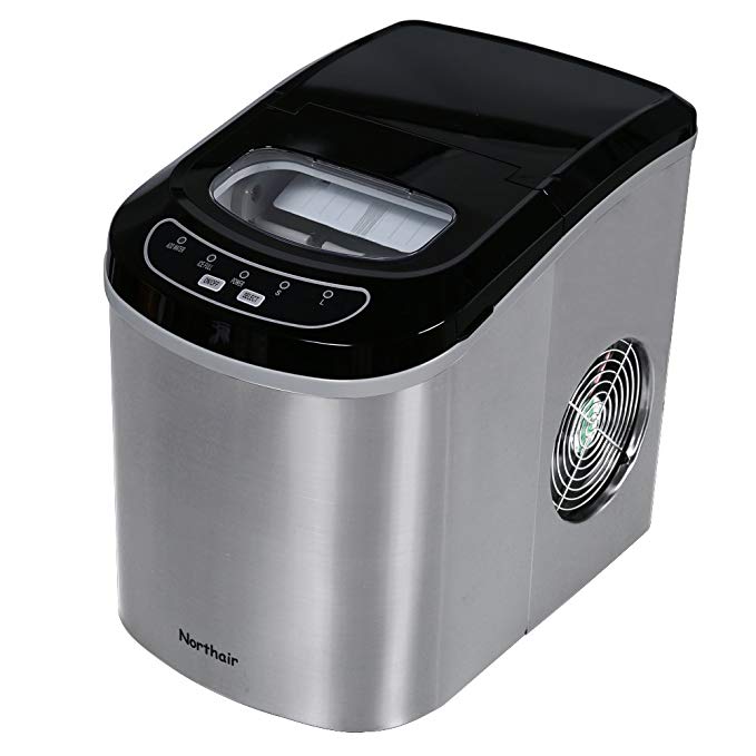 Northair HZB-12/SA Portable Ice Maker Machine Counter Top with 26lbs Daily Capacity Stainless Steel Colorful (Natural)
