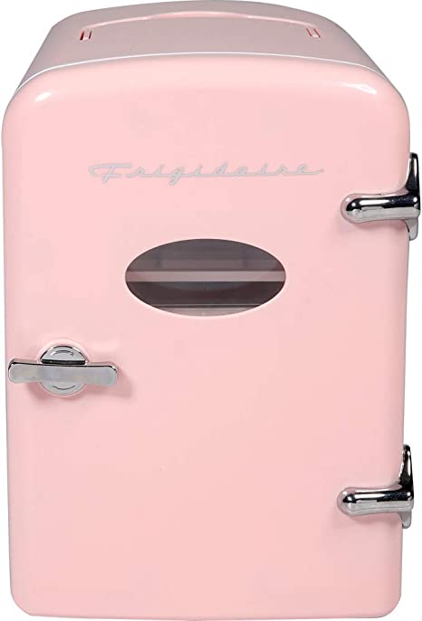 Portable Mini Fridge - Retro Extra Large 9-Can Travel Compact Refrigerator, Pink