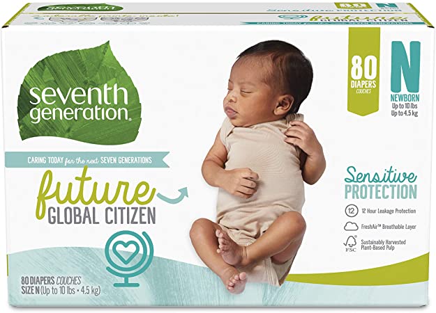 Seventh Generation Baby Diapers, Sensitive Protection, Size Newborn, 80 Count