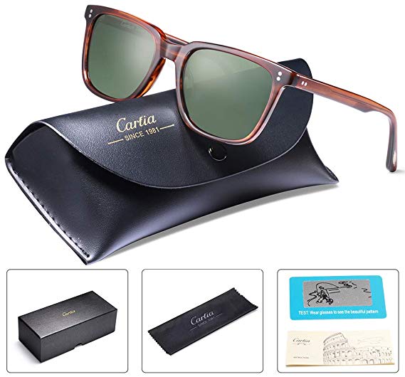 Carfia Chic Retro Polarized Sunglasses for Men, 100% UV Protected Glasses Acetate Frame