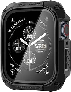 Spigen Tough Armor Designed for Apple Watch Series 9/8/7 41mm Case with Built-in Touch Sensitive Tempered Glass Screen Protector - Black