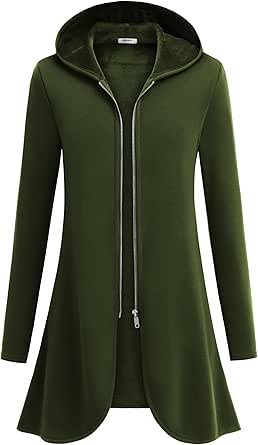 Zeagoo Women's Long Zip Up Hoodie Lightweight Oversized Tunic Sweatshirt Open Front Cardigan Jacket with Pockets