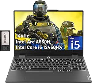 Lenovo LOQ 15.6" 144Hz FHD Gaming Laptop, Intel i5-12450HX, Intel Arc A530M Graphics, 16GB DDR5, 512GB PCIe SSD, Backlit Keyboard, Webcam, Wi-Fi 6, Win 11 Home, Luna Grey, 128GB Docking Station Set