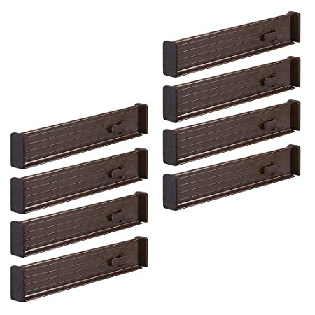mDesign Adjustable, Expandable Drawer Organizer/Divider - Foam Ends, Strong Secure Hold, Locks in Place - for Bedroom, Bathroom, Closet, Office, Kitchen Storage - 2.5" High, 8 Pack - Chocolate Brown