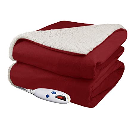 Pure Warmth Throw Heated Electric Throw Blanket Brick with Natural Sherpa